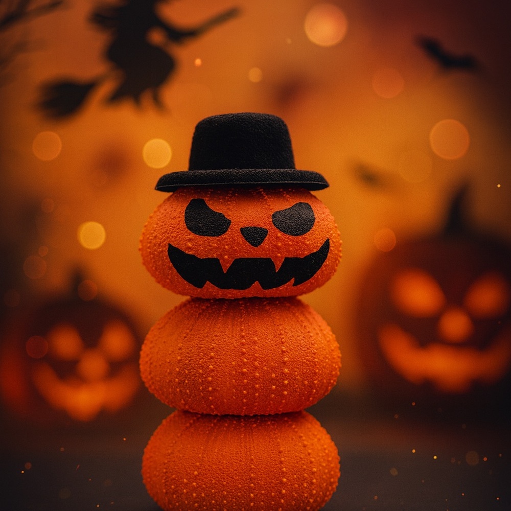 Sea Urchin Jack-O-lantern Stacked Pumpkin Halloween Decor figurine